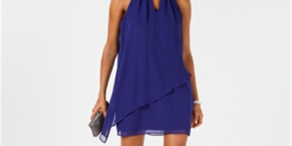 Jessica Howard Women's Chiffon Sleeveless Cocktail Dress Blue Size 4 P