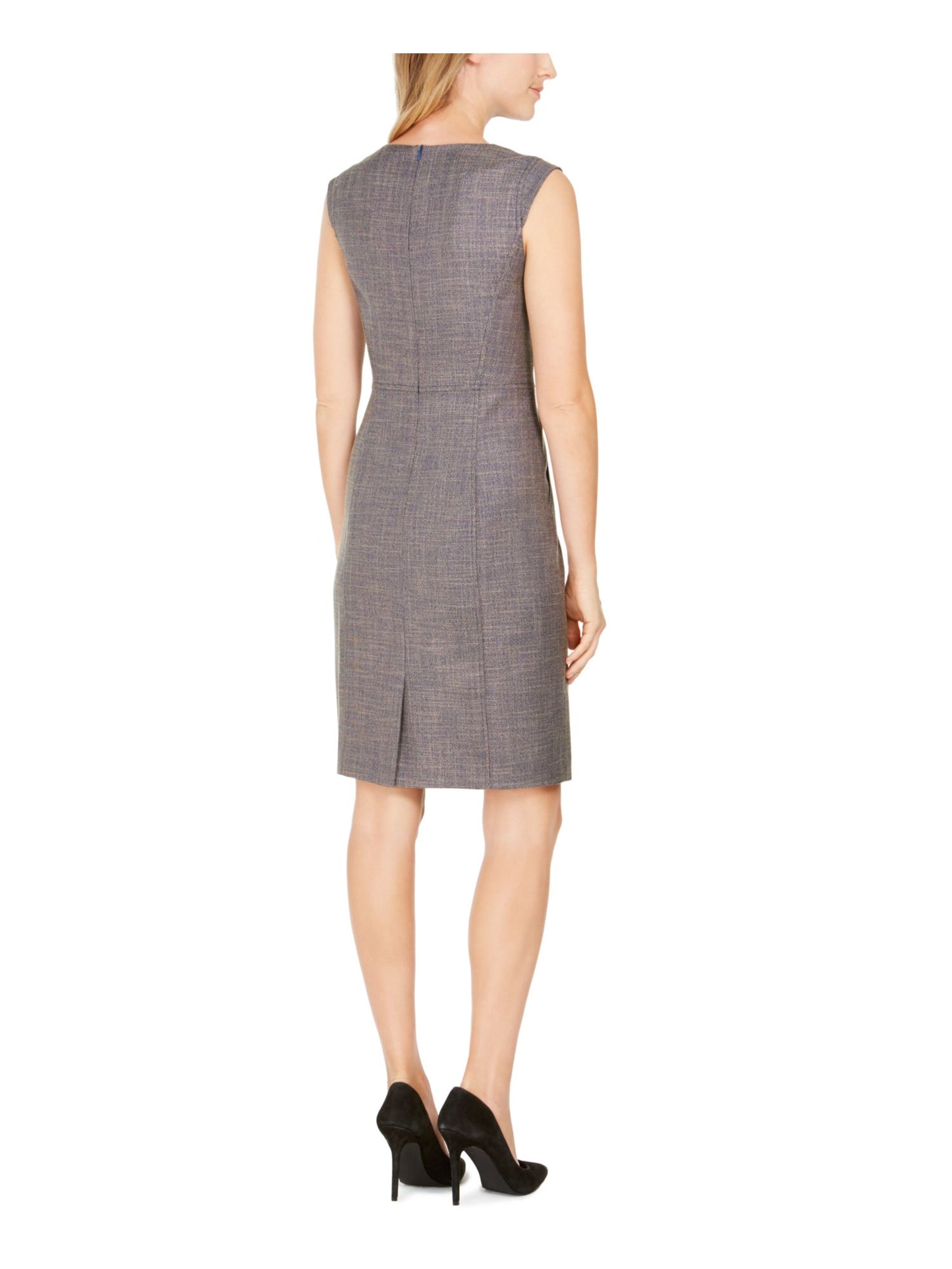 Anne Klein Women's Zippered Heather Sleeveless Jewel Neck Above the Knee Wear to Work Sheath Dress Blue Size 10
