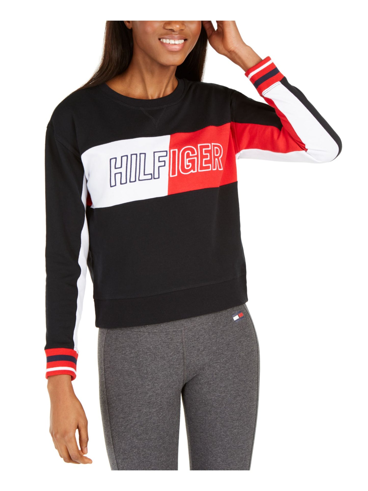 Tommy Hilfiger Women's Long Sleeve T-Shirt Top Black Size Medium