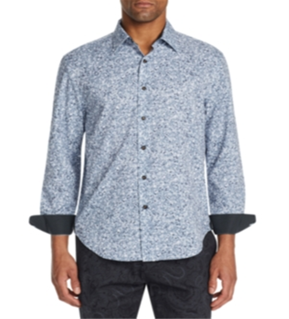 Tallia Men's Sequin Print Performance Button Down Shirt Gray Size Medium