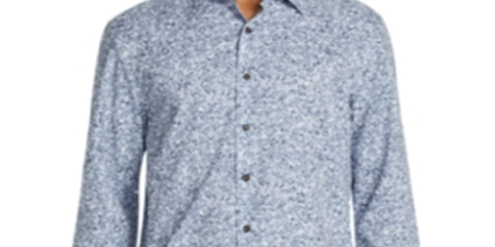 Tallia Men's Sequin Print Performance Button Down Shirt Gray Size Medium