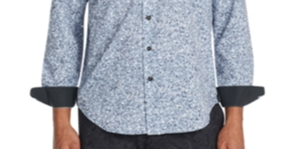 Tallia Men's Sequin Print Performance Button Down Shirt Gray Size Medium
