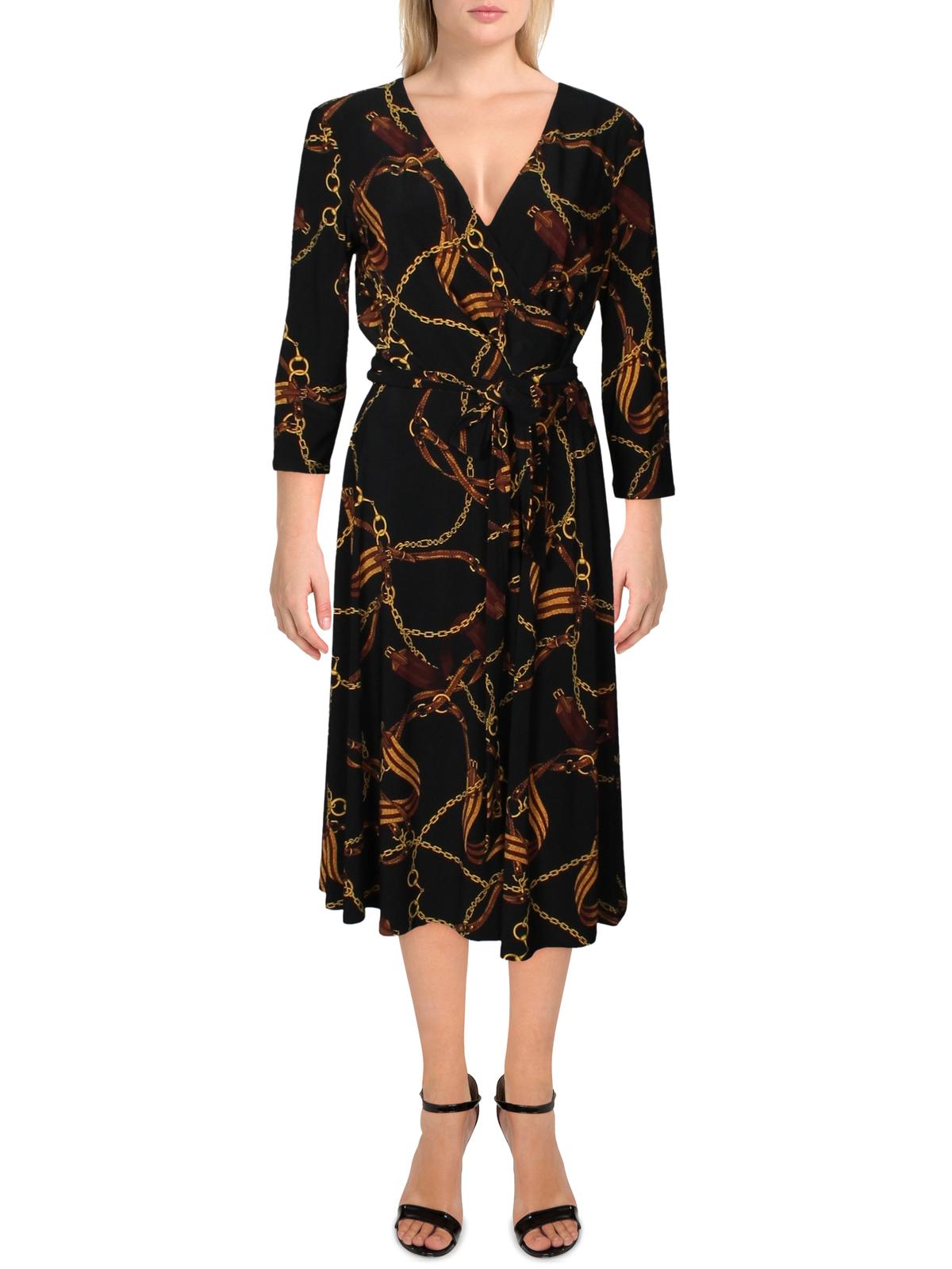 Ralph Lauren Women's Mini Dress Faux Wrap Belted Black Size 14