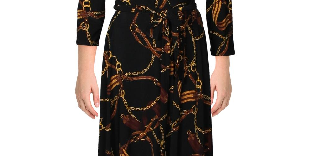 Ralph Lauren Women's Mini Dress Faux Wrap Belted Black Size 14