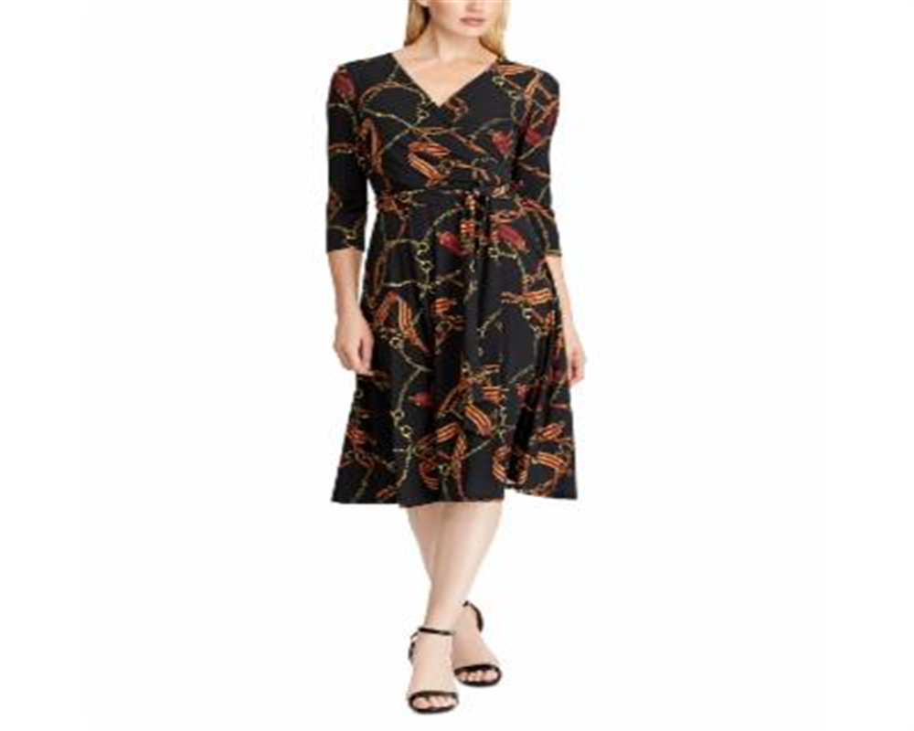 Ralph Lauren Women's Mini Dress Faux Wrap Belted Black Size 14
