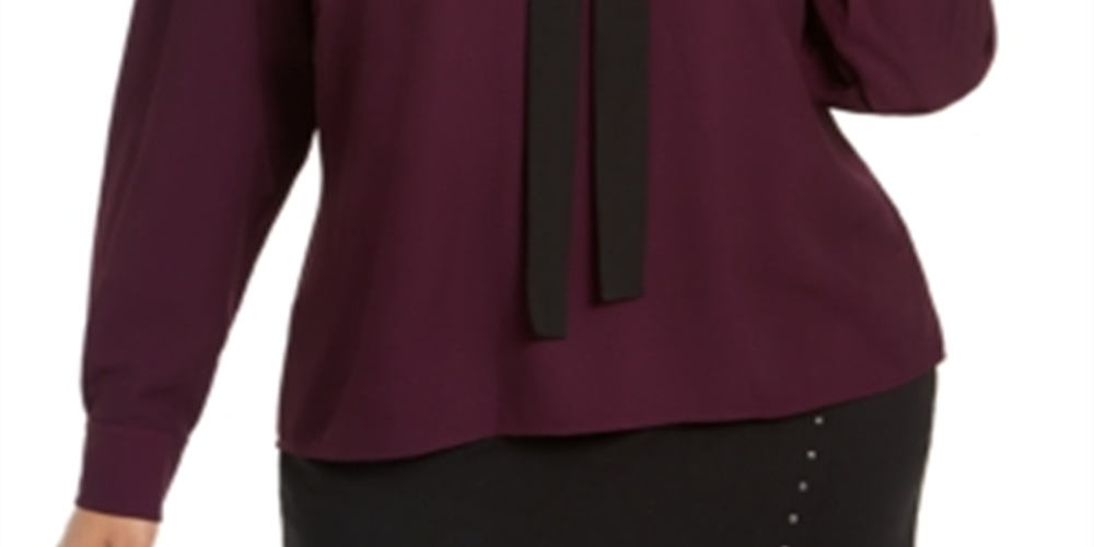 Calvin Klein Women's Plus Tie Neck Top Purple Size 3XL