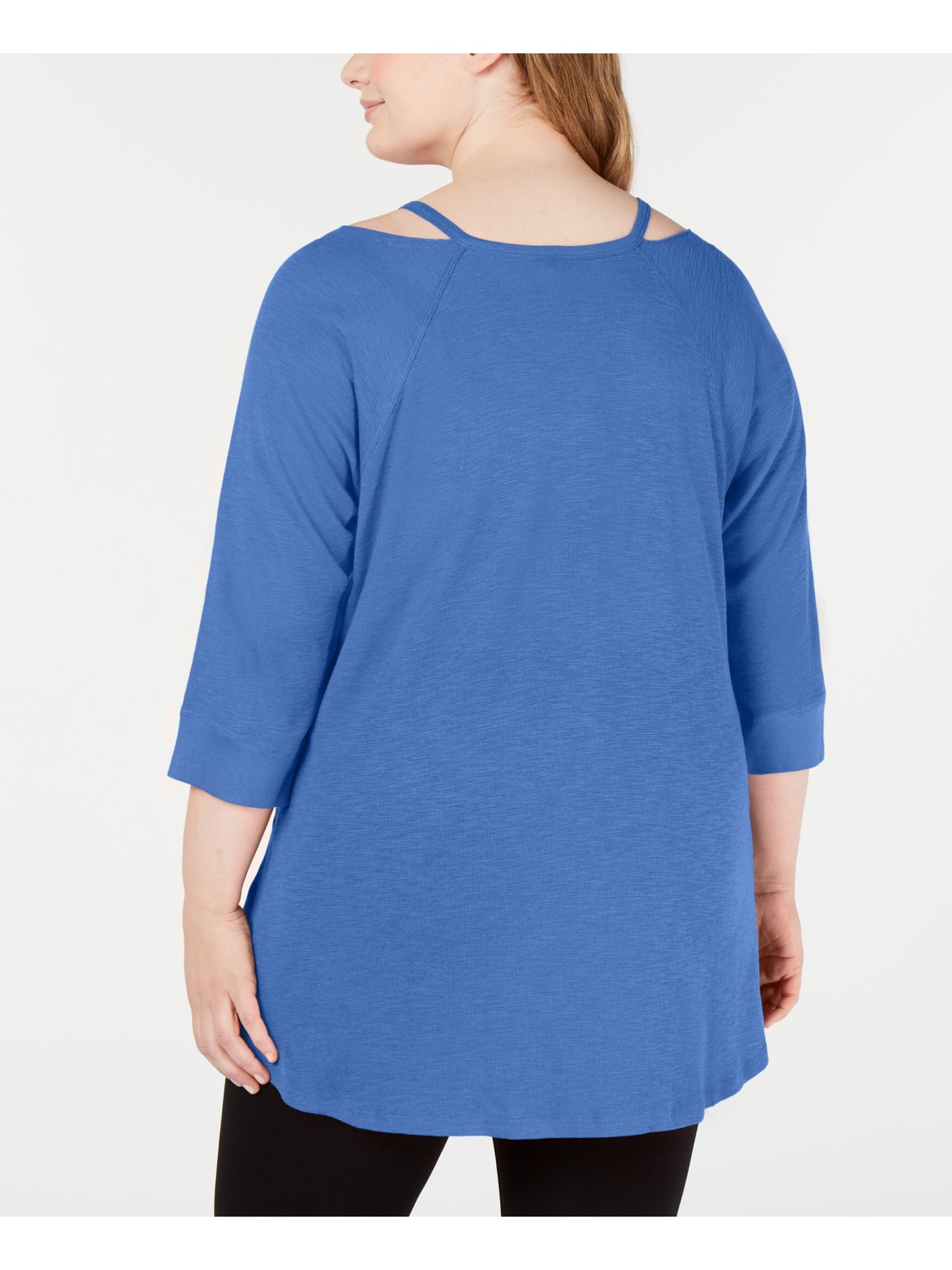 Calvin Klein Women's Cold Shoulder 3/4 Sleeve Jewel Neck Hi Lo Top Blue Size 3X