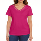 Karen Scott Women's Open-Trim V-Neck T-Shirt  Pink Size M