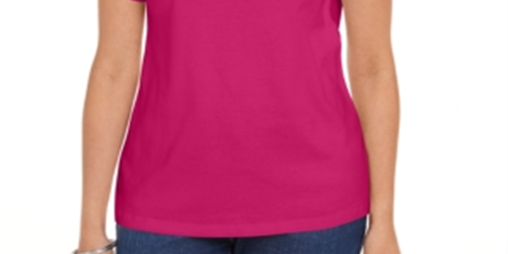 Karen Scott Women's Open-Trim V-Neck T-Shirt  Pink Size M