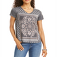 Style & Co Women's Placed Print V Neck T-Shirt Gray Size Petite M