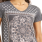 Style & Co Women's Placed Print V Neck T-Shirt Gray Size Petite M