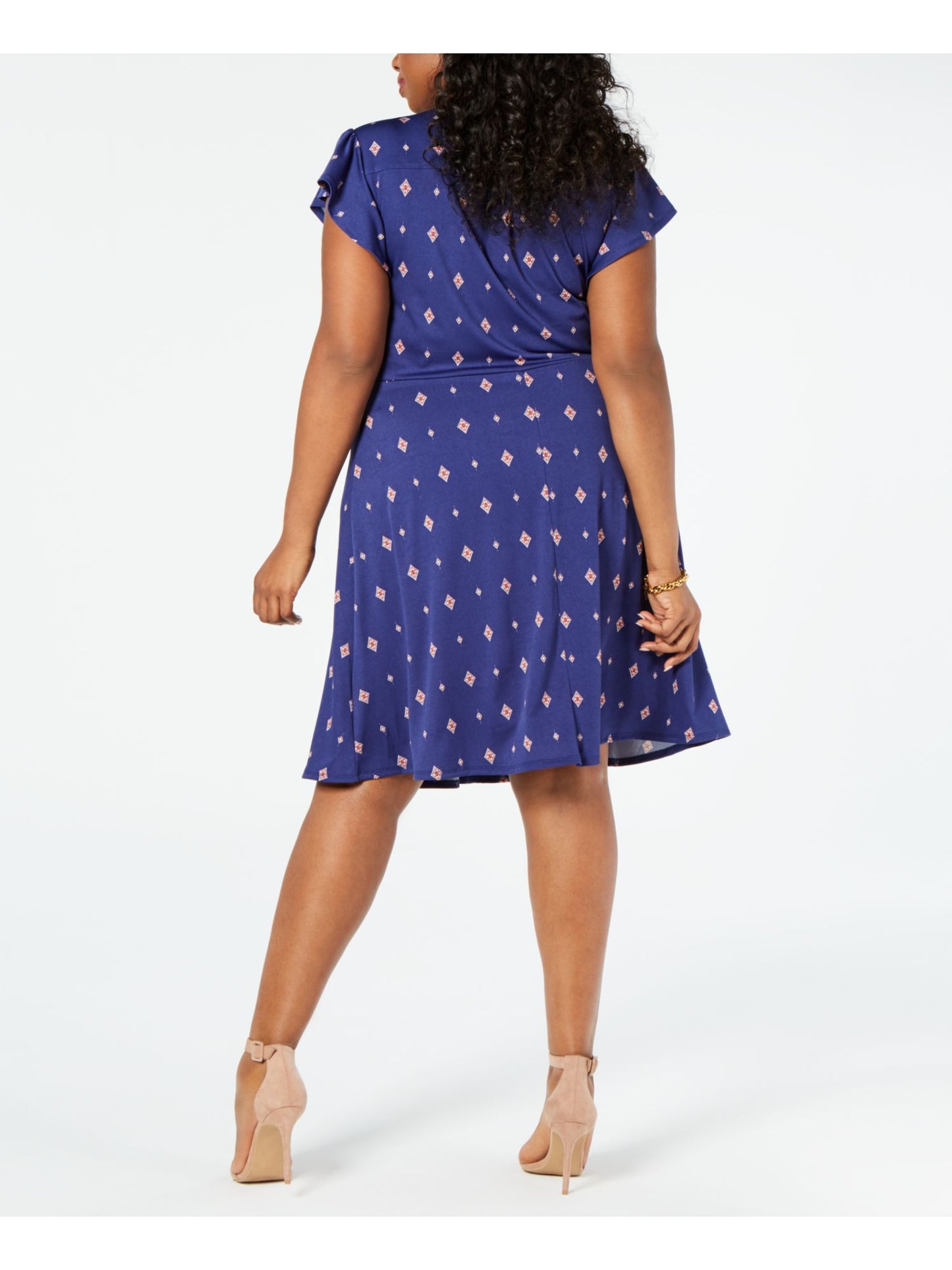 Monteau Women's Printed V Neck Below the Knee Shift Dress Blue Size 2X