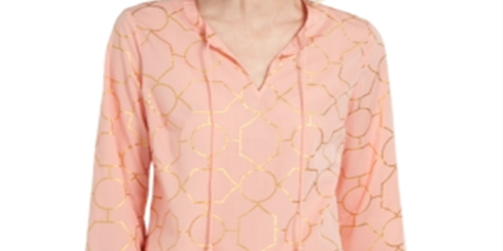 Charter Club Women's Foil Print Linen Top Orange Size X-Small