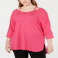 Calvin Klein Women's Cold Shoulder 3/4 Sleeve Square Neck Hi Lo Top Purple Size 3X