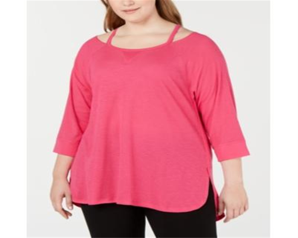 Calvin Klein Women's Cold Shoulder 3/4 Sleeve Square Neck Hi Lo Top Purple Size 3X