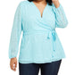 Charter Club Women's Plus Surplice Textured Top Blue Size 2X