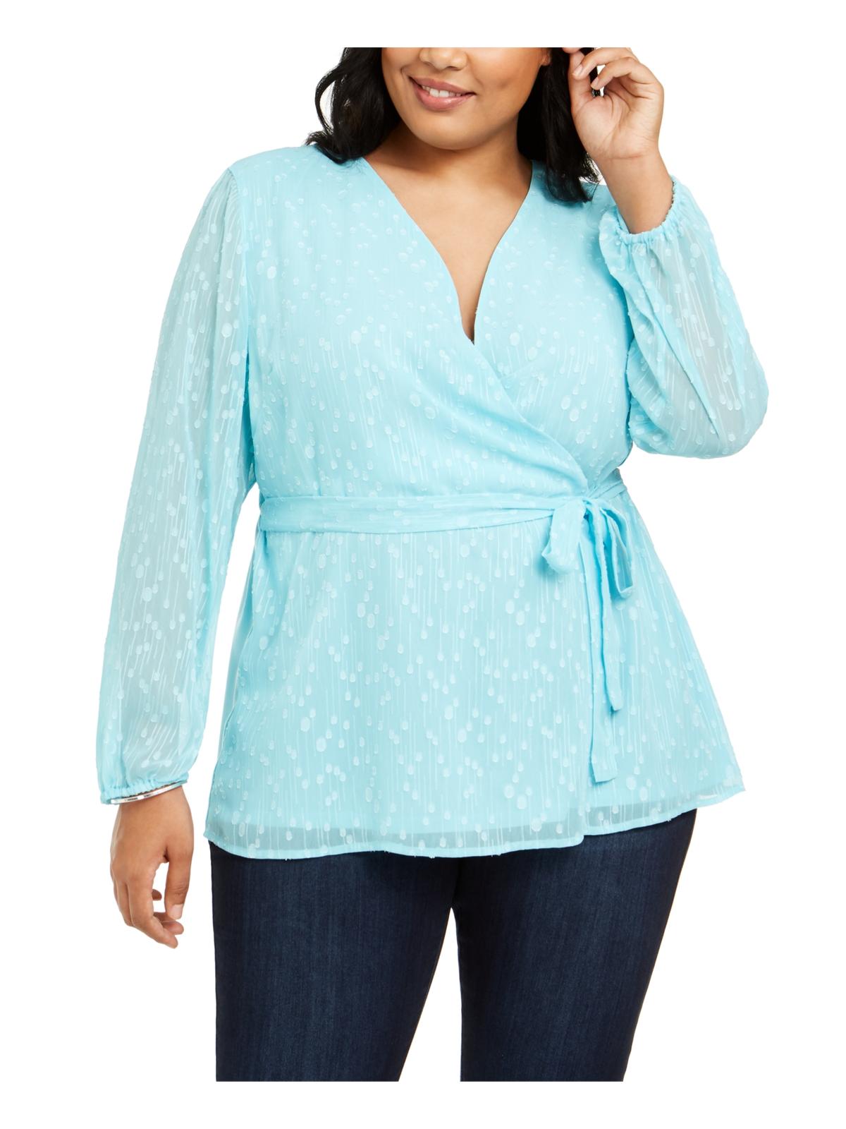 Charter Club Women's Plus Surplice Textured Top Blue Size 2X