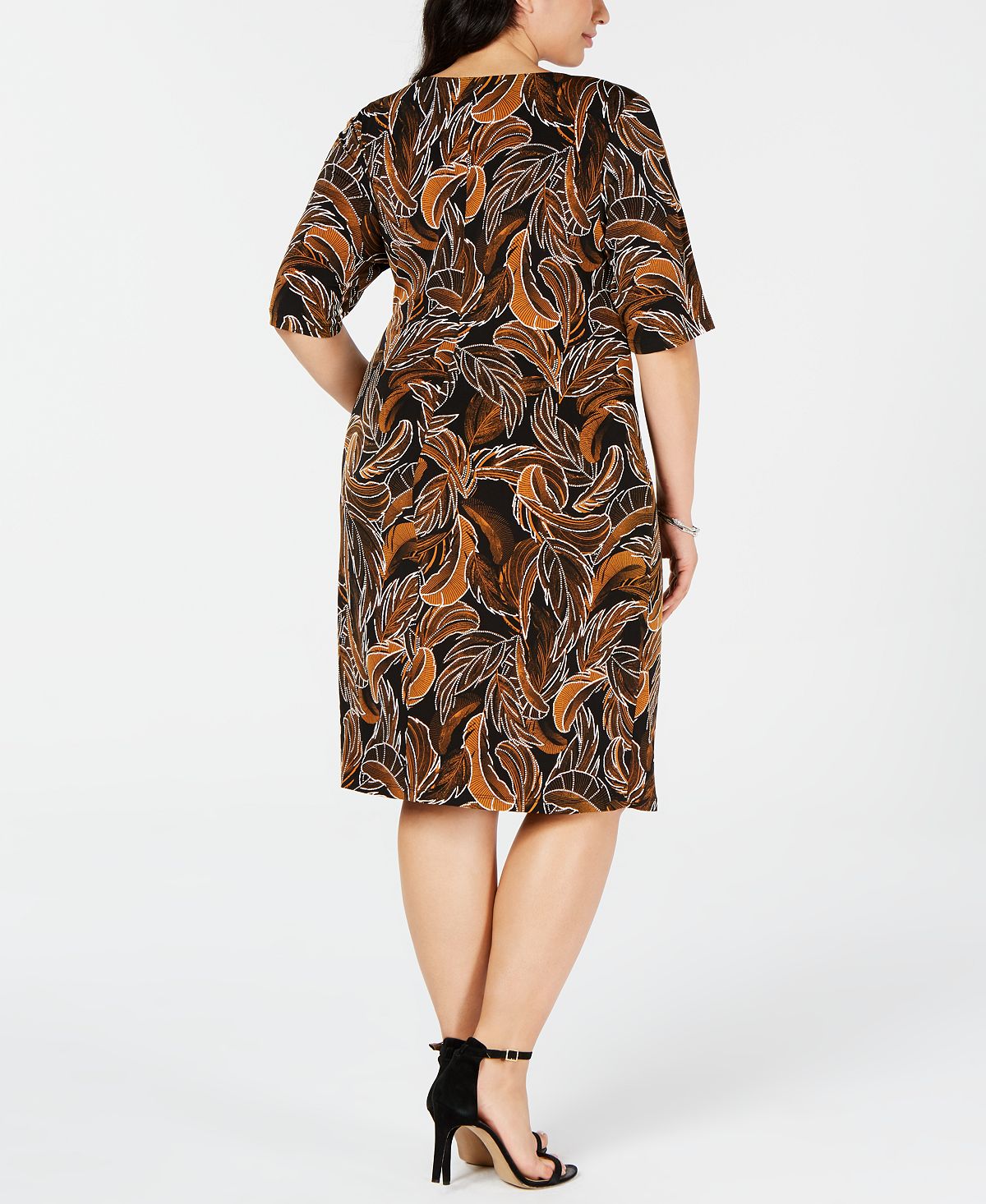 Connected Trendy Plus Leaf-Print Sheath Dress Brown Size 14W