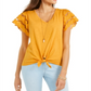 Style & Co Women's Eyelet Sleeve Tie Front Top Yellow Size XX-Large