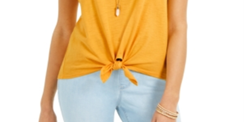 Style & Co Women's Eyelet Sleeve Tie Front Top Yellow Size XX-Large