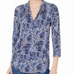 Charter Club Women's Blouse V Neck 3/4 Sleeve Blue Size Small