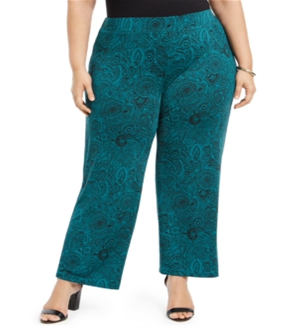 Ny Collection Women's Plus Size Printed Pull-on Pants Green Size 3X
