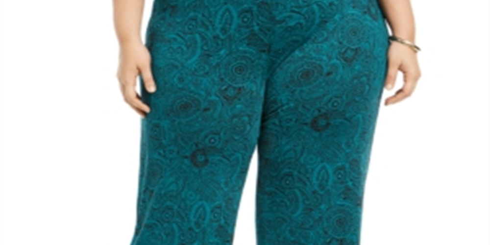 Ny Collection Women's Plus Size Printed Pull-on Pants Green Size 3X