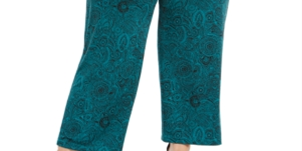 Ny Collection Women's Plus Size Printed Pull-on Pants Green Size 3X