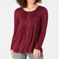 Style & Co Women's Pintuck Top Wine Size Petite M