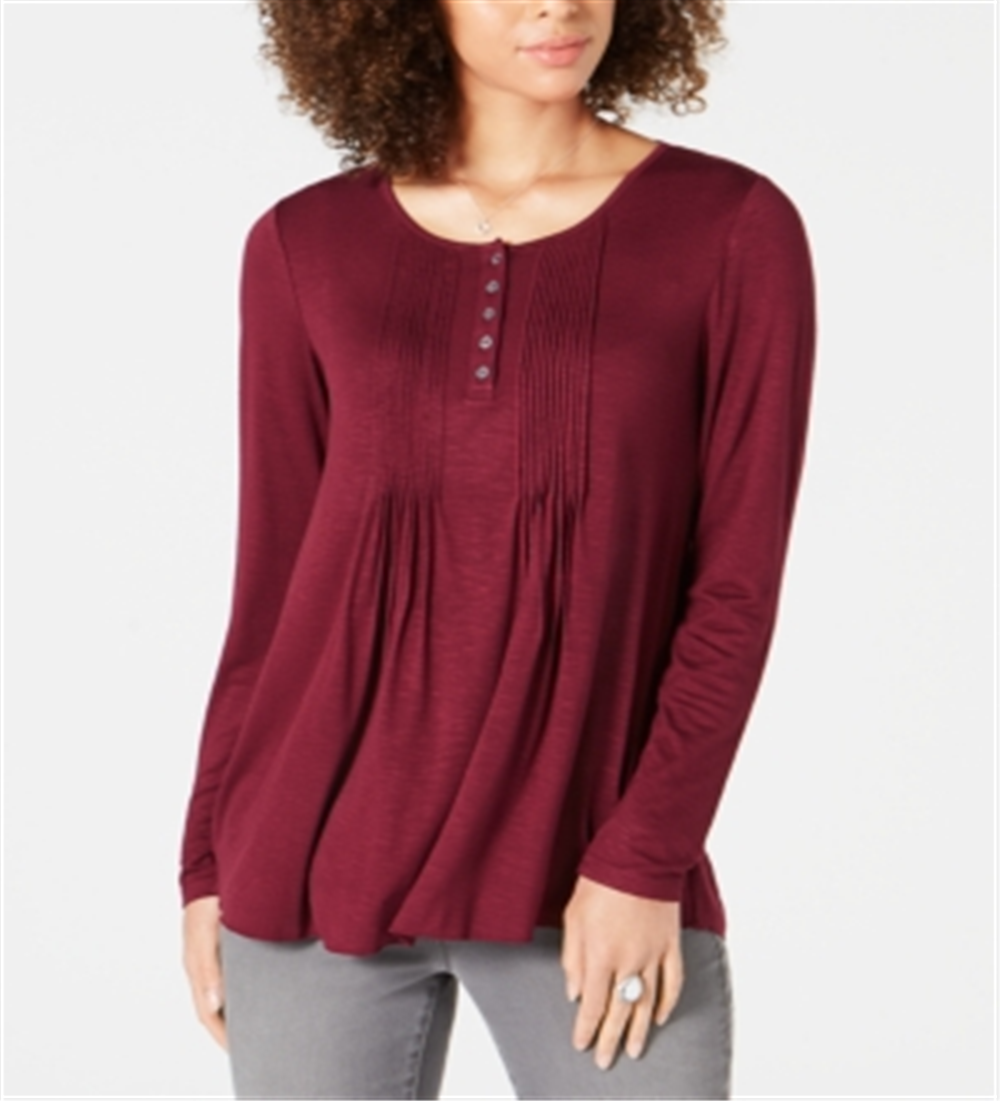 Style & Co Women's Pintuck Top Wine Size Petite M