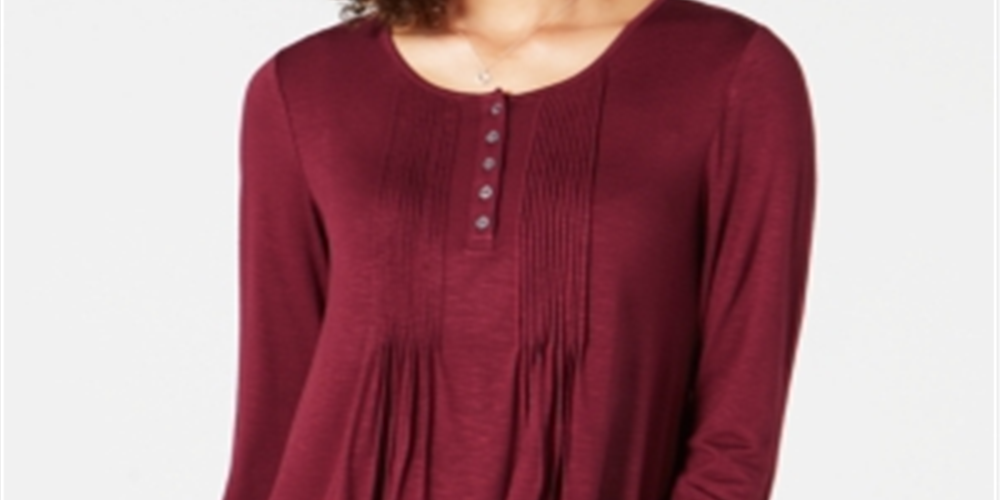 Style & Co Women's Pintuck Top Wine Size Petite M