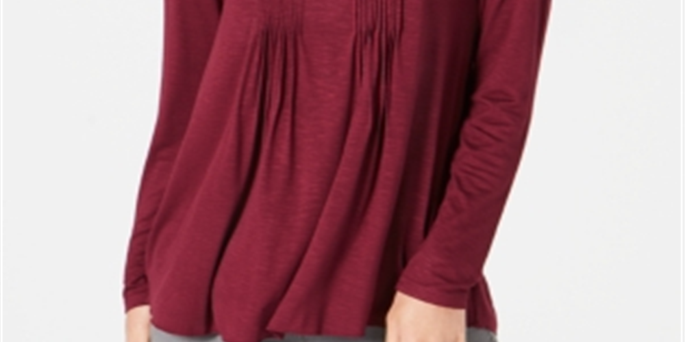 Style & Co Women's Pintuck Top Wine Size Petite M