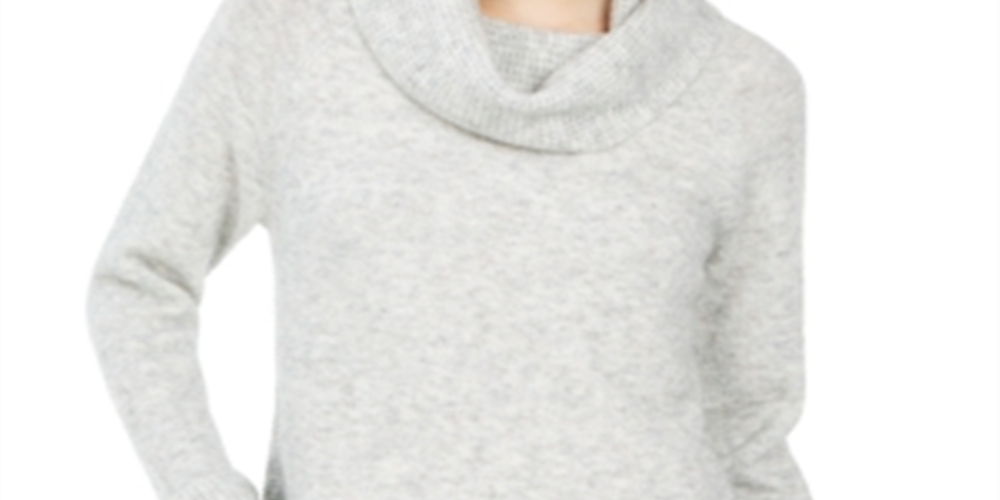 Style & Co Women's Cowl-Neck Waffle-Knit Sweater Gray Size XS