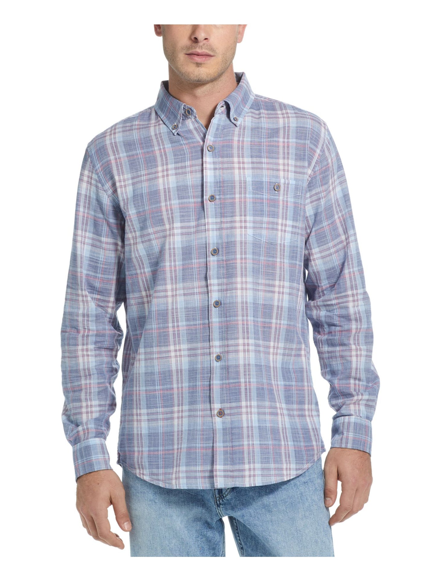 Weatherproof Vintage Men's Regular-Fit End-on-End Plaid Shirt Blue Size Large