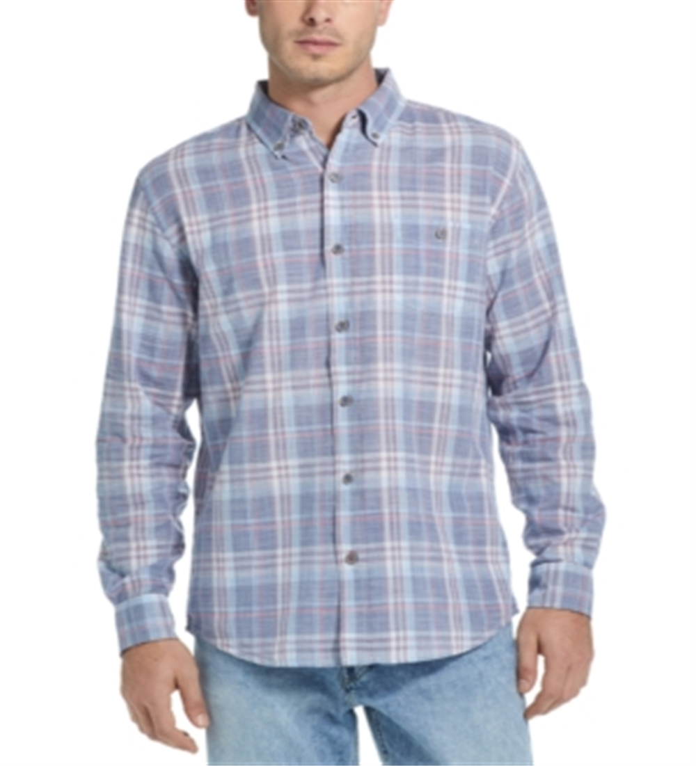 Weatherproof Vintage Men's Regular-Fit End-on-End Plaid Shirt Blue Size Large