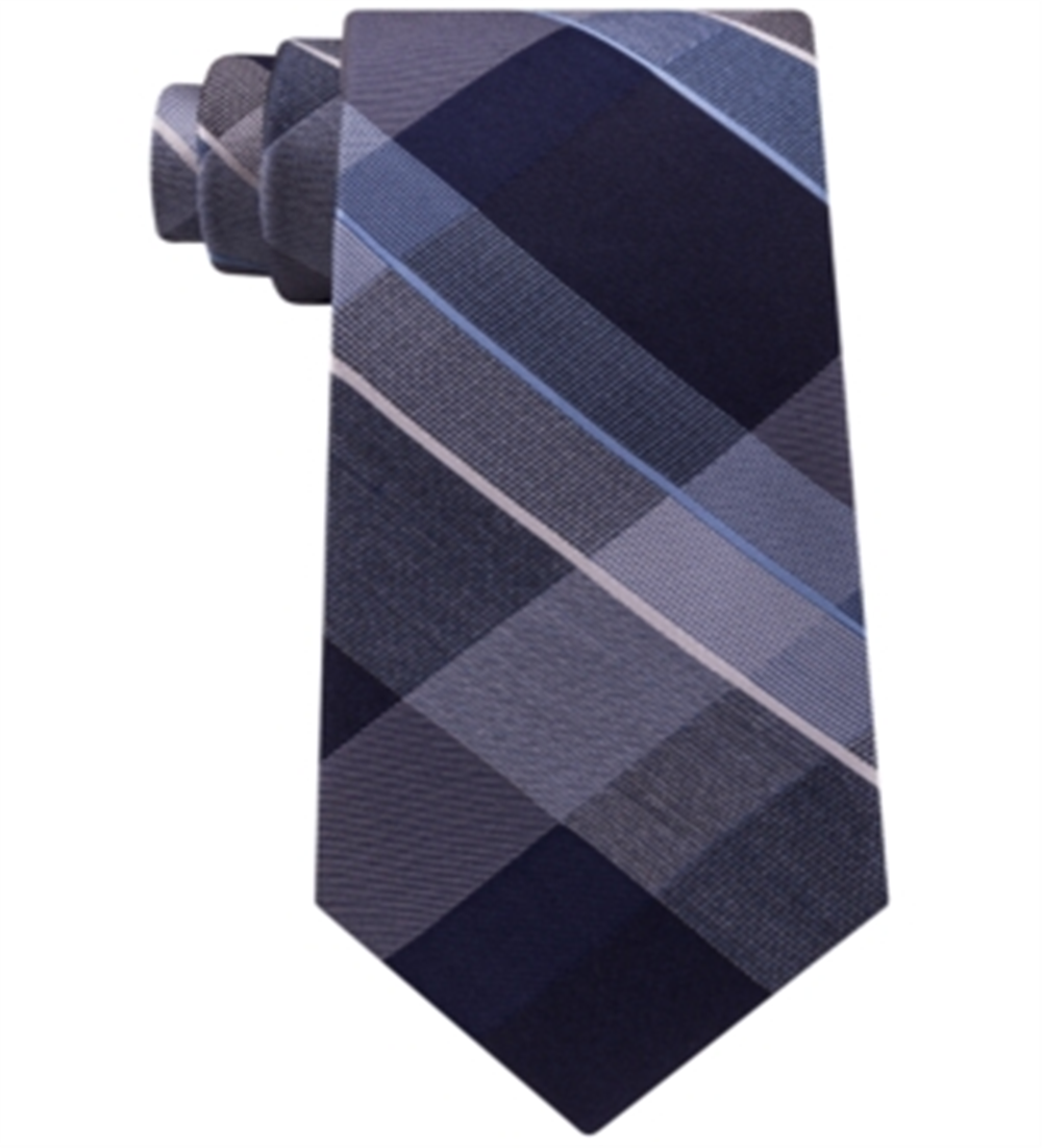 Kenneth Cole Reaction Men's Neck Tie Track Plaid Skinny Slim Silk  Blue One Size