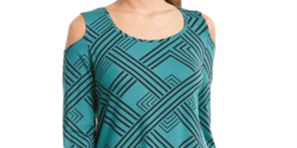 JM Collection Women's 3/4-Sleeve Cold-Shoulder Top  Green Size Small