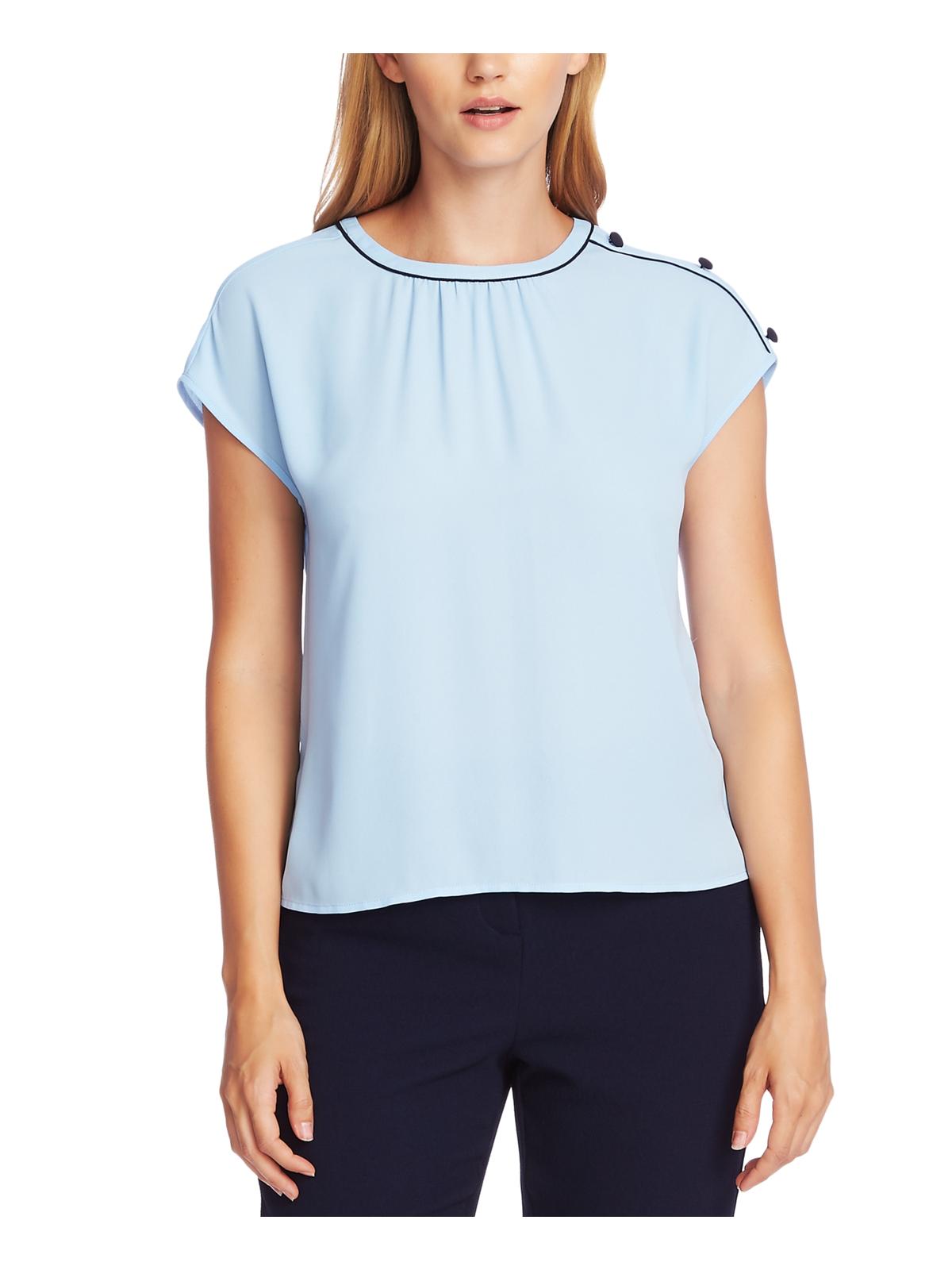 Vince Camuto Women's Extended Shoulder Shirred Blouse Blue Size Small
