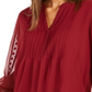 Charter Club Women's Petite Sheer Sleeve Pintuck Top Carriage Red Size Petite L
