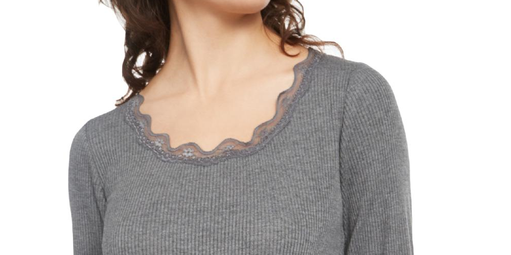 Planet Gold Juniors' Lace-Trim Top Gray Size Large