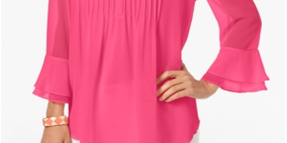 Charter Club Women's Double Ruffle Solid Pintuck Top Pink Size Medium