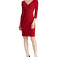 Lauren Ralph Lauren Women's Long Sleeve V Neck Above the Knee Cocktail Sheath Dress Petites Red Size 10 P