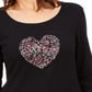 Karen Scott Women's Cotton Heart Embellished Top Black Size Petite S