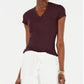 INC Women's Shirt V-Neck Ribbed Short Sleeve Top Purple Size Large