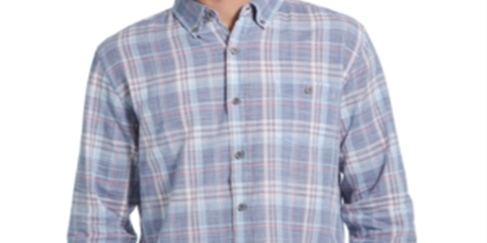 Weatherproof Vintage Men's Regular Fit End on End Plaid Shirt Blue Size XXX-Large