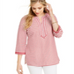 Charter Club Women's Embroidered Striped Linen Blend Tunic Red Size Large