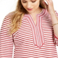 Charter Club Women's Embroidered Striped Linen Blend Tunic Red Size Large