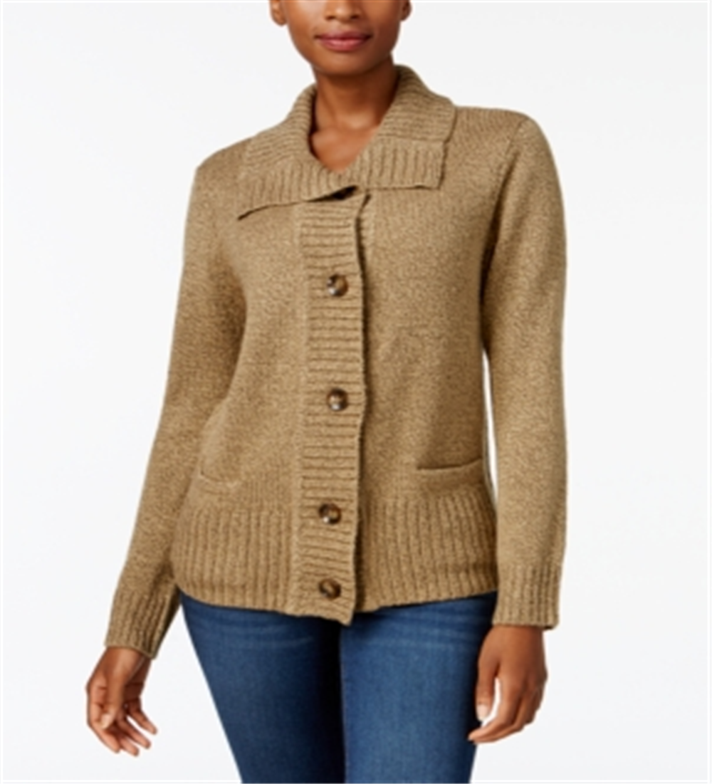 Karen Scott Women's Button Front Cardigan Brown Size Petite L