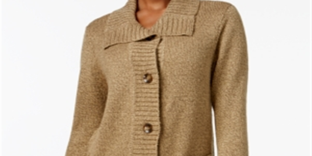 Karen Scott Women's Button Front Cardigan Brown Size Petite L