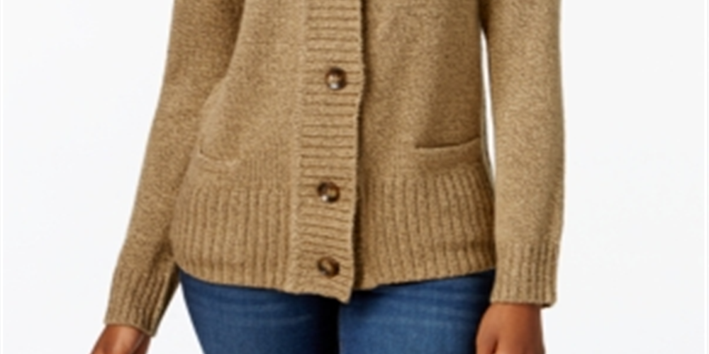 Karen Scott Women's Button Front Cardigan Brown Size Petite L